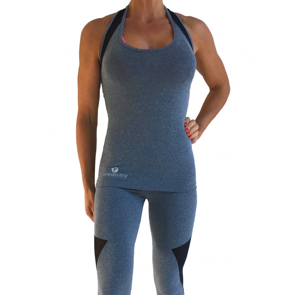 Queen Bee Grey Supplex And Tulle Fitness Top