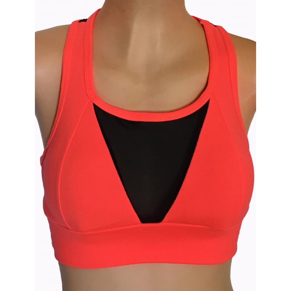 Bossgirl Neon Coral Supplex and Tulle Sports Bra Top