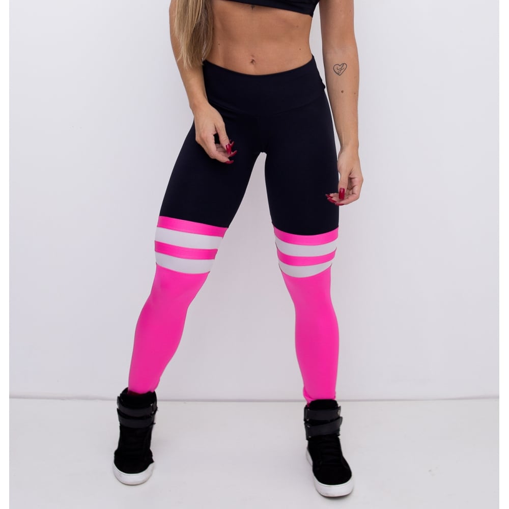 Showgirls Black and Pink Power Sock Fitness Leggings