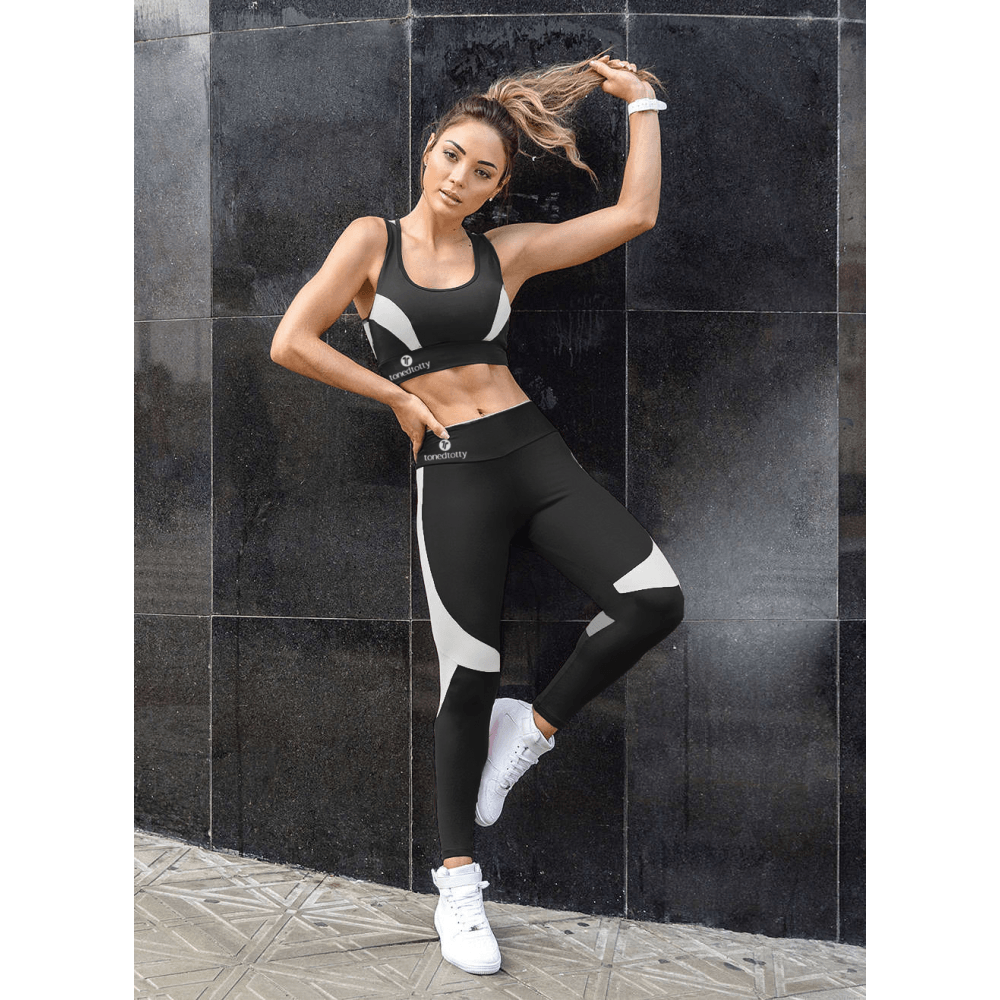 Strike A Pose Black and White Lycra Sport Bra Top