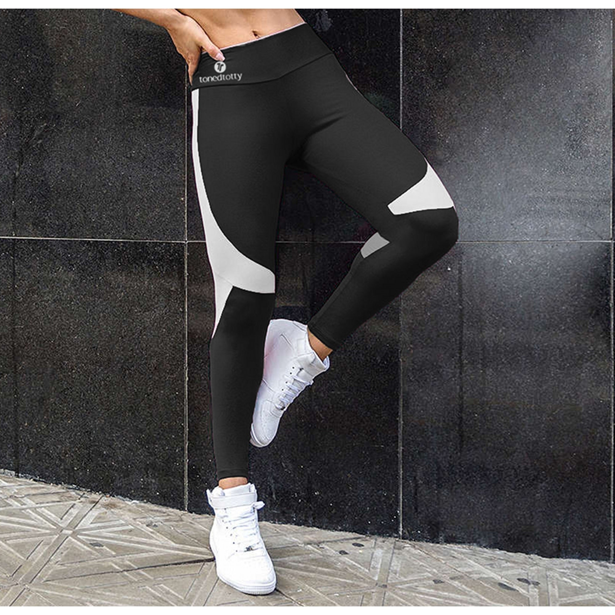Strike A Pose Black & White Sport Running Tights