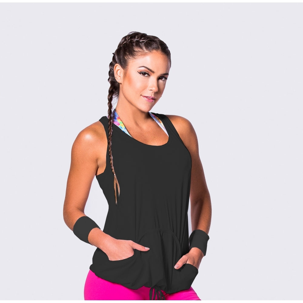 Black Pocket Fitness Vest Top
