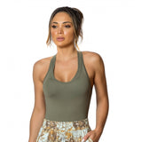 Longer Length Khaki Fitness Vest Top