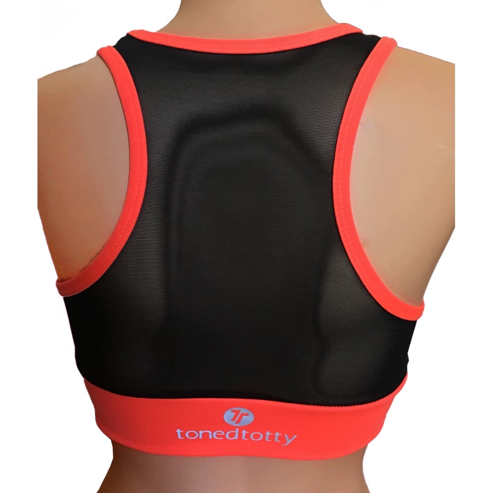 Bossgirl Neon Coral Supplex and Tulle Sports Bra Top