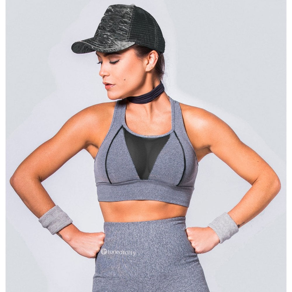 Grey Misbehave Supplex and Mesh Sports Bra Top