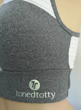 Dilly Dally Grey and White Sports Fitness Bra Top