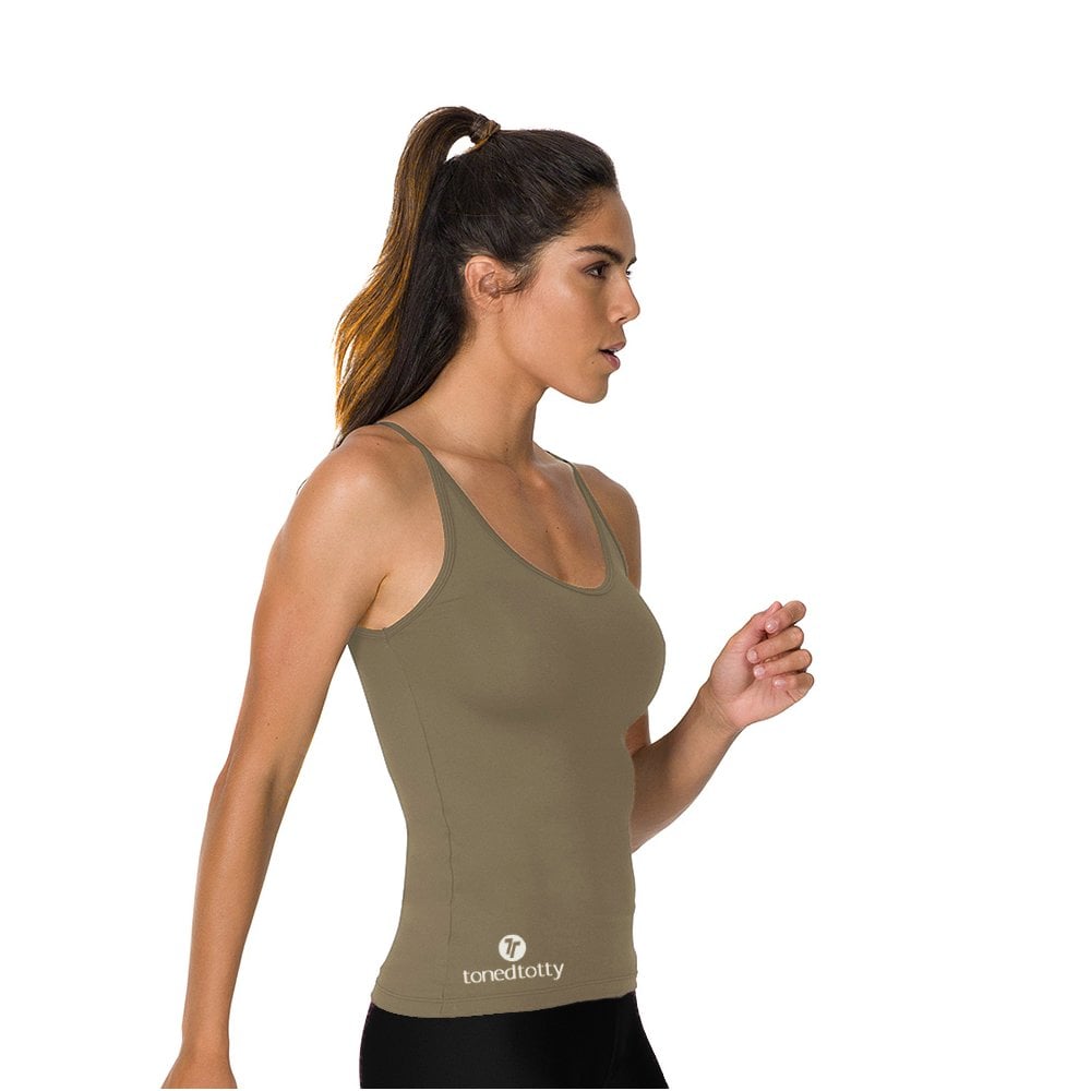 Longer Length Khaki Fitness Vest Top