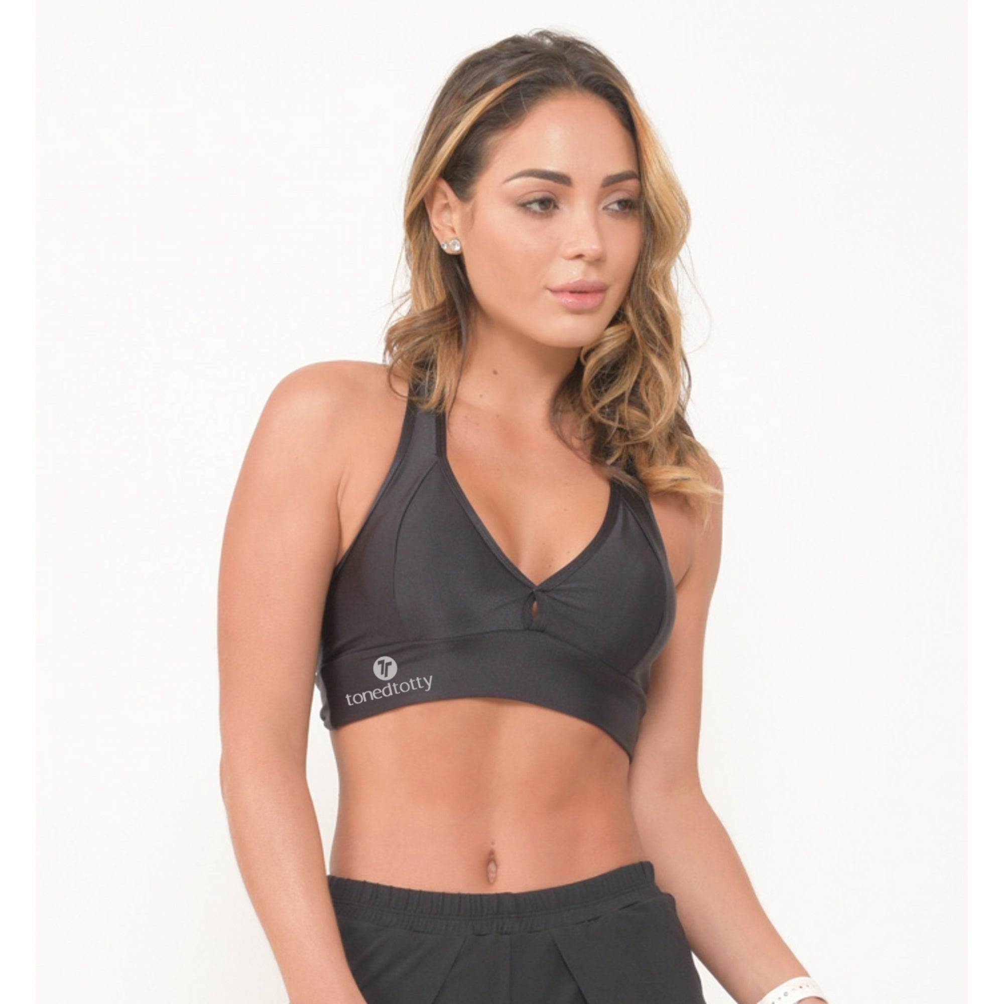 Liquorice / Black Gloss Sports Bra Top